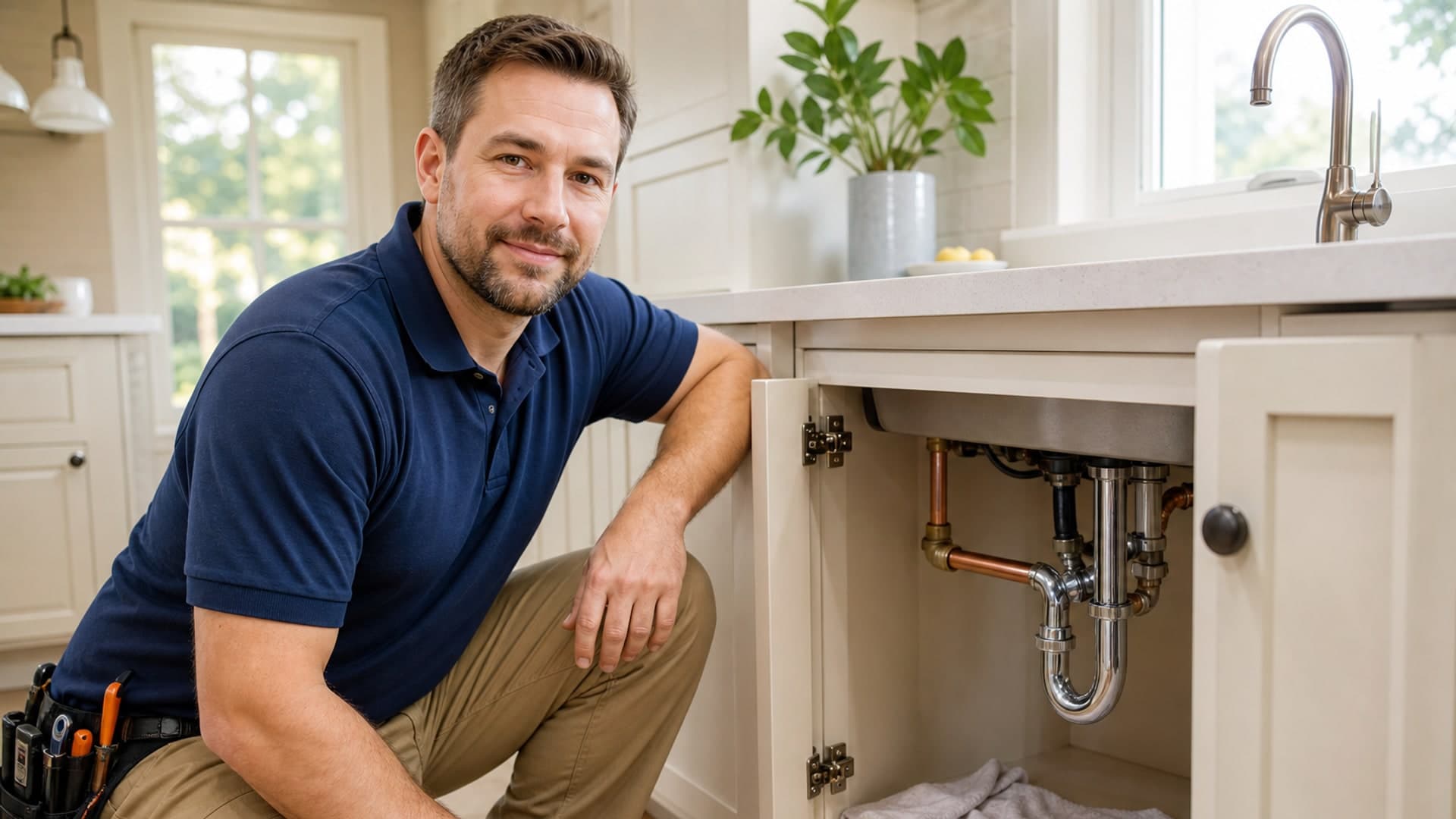 Plumber containing a residential under-sink leak
